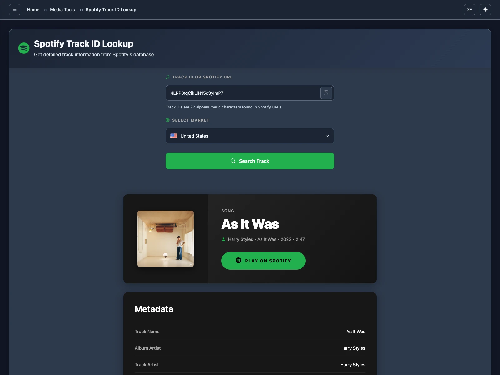 Spotify Track Lookup Interface